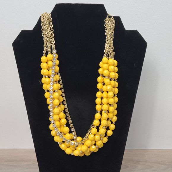 Simple Addiction Beaded Multi Strand Necklace Yellow Rhinestones Gold Tone - Picture 1 of 4